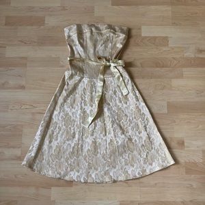 Gold Strapless Flower Print Dress